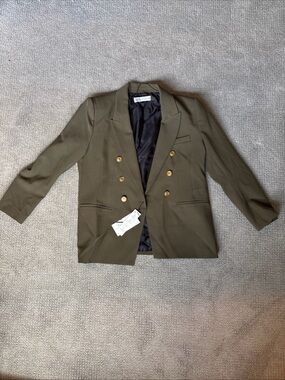 NWT Zara Double-Breasted Olive Blazer with Gold Buttons Womens Size XXL